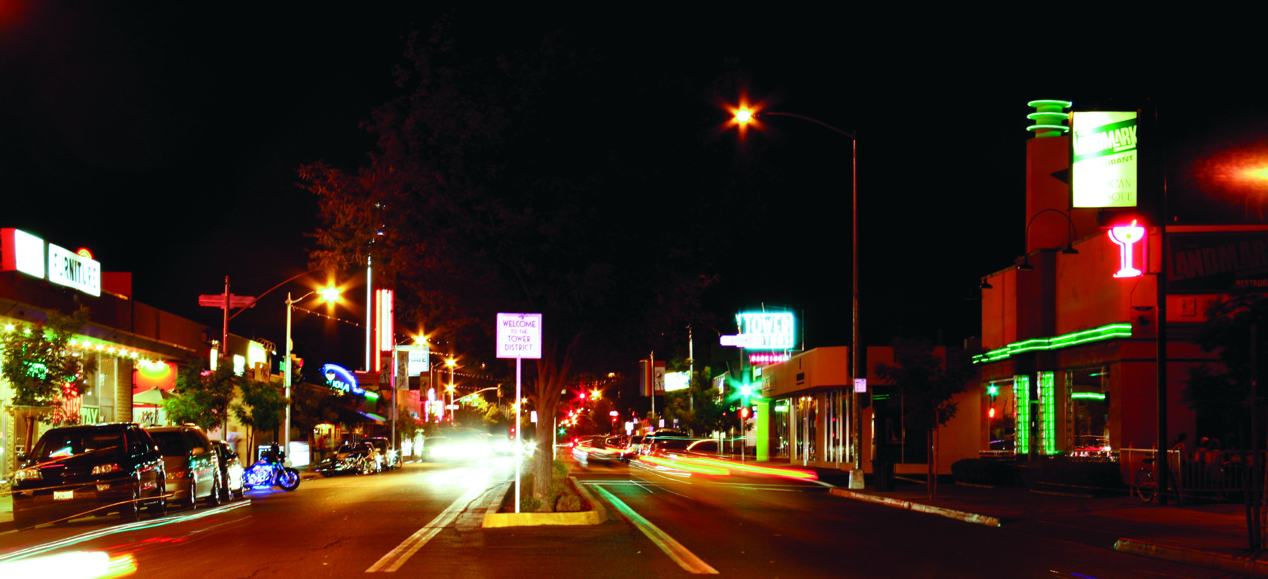 Olive Avenue and the Tower Theatre at night